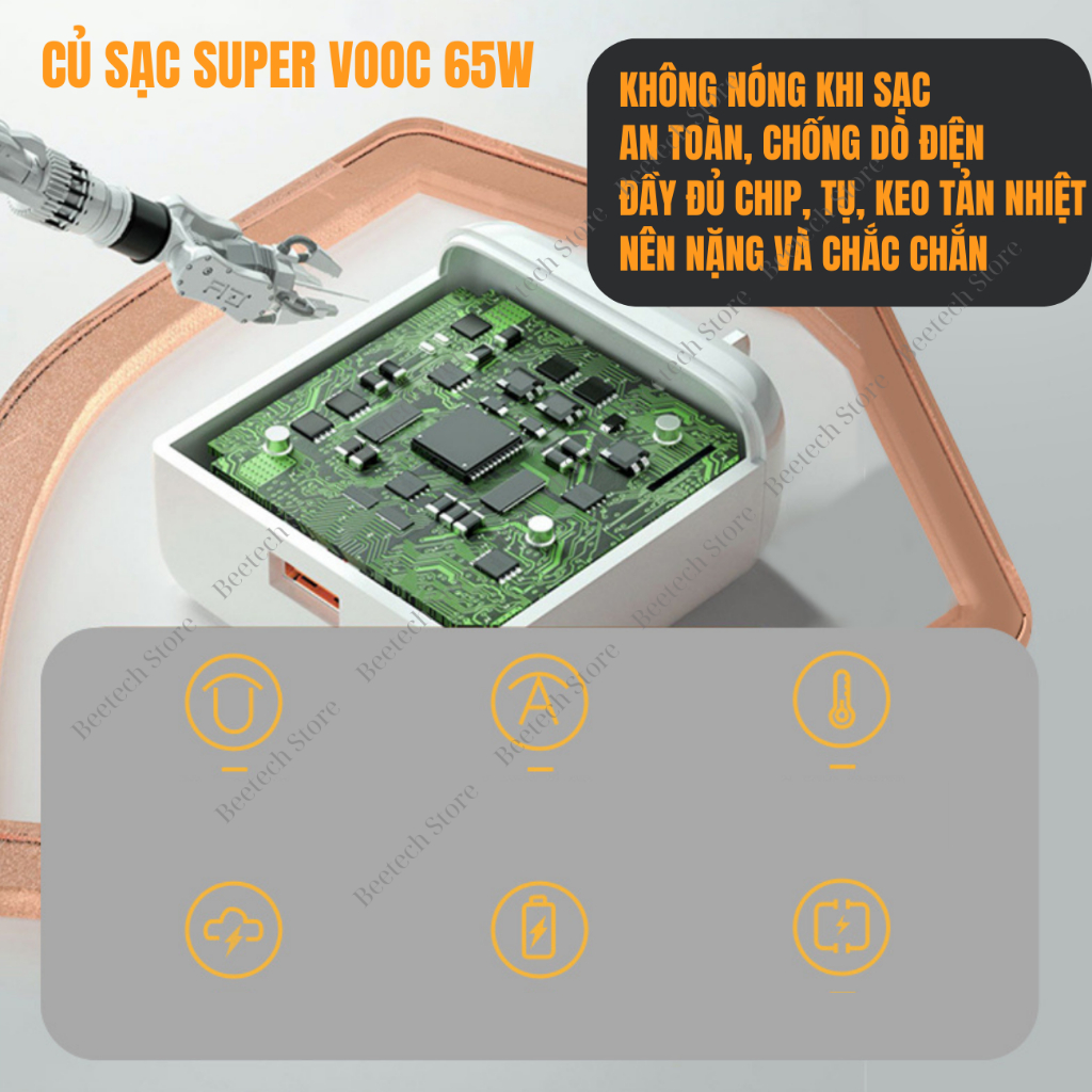 Bộ Sạc Super Vooc 65w Cho Oppo - Realme Chân Type C Hàng Zin Máy - Beetech