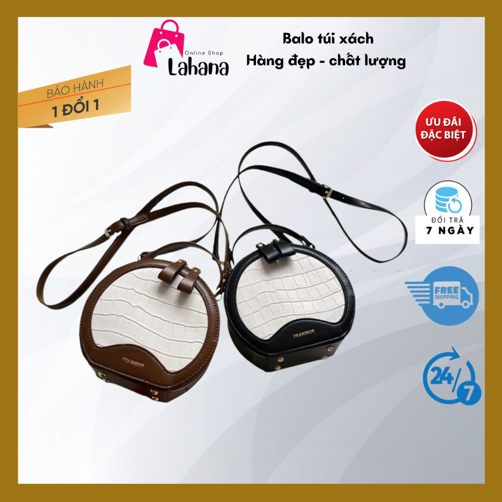Túi xách nữ đeo chéo cầm tay da dáng trống tròn FRAY để vừa điện thoại phong cách Hàn Quốc dễ thương LAHANA JG77