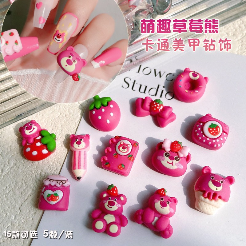 Set  charm gấu dâu trang trí móng tay, gấu dâu Lotso