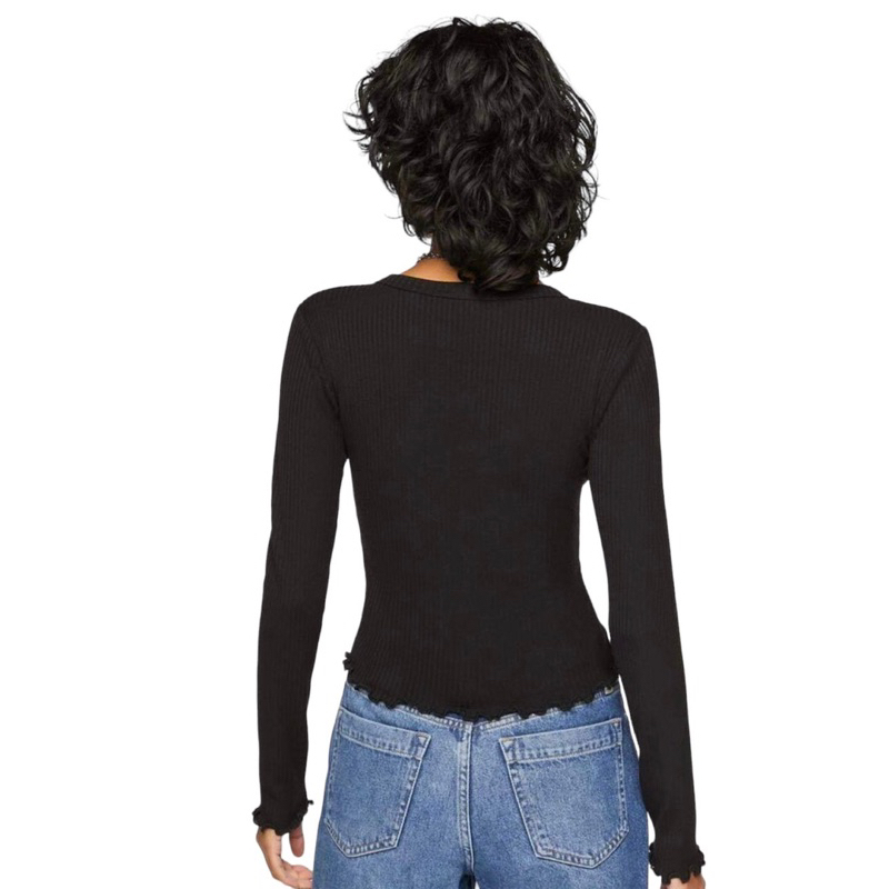 Áo Thun Tay Dài Chất Liệu Cotton Gân Form Croptop VNXK