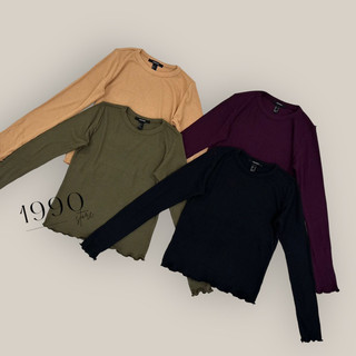 Áo Thun Tay Dài Chất Liệu Cotton Gân Form Croptop VNXK