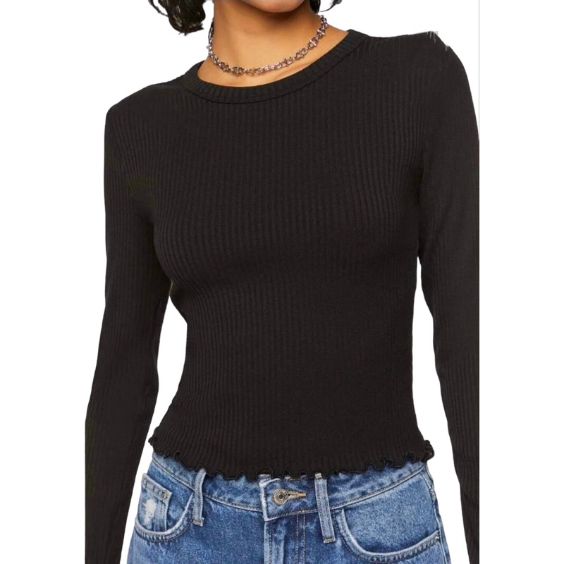 Áo Thun Tay Dài Chất Liệu Cotton Gân Form Croptop VNXK