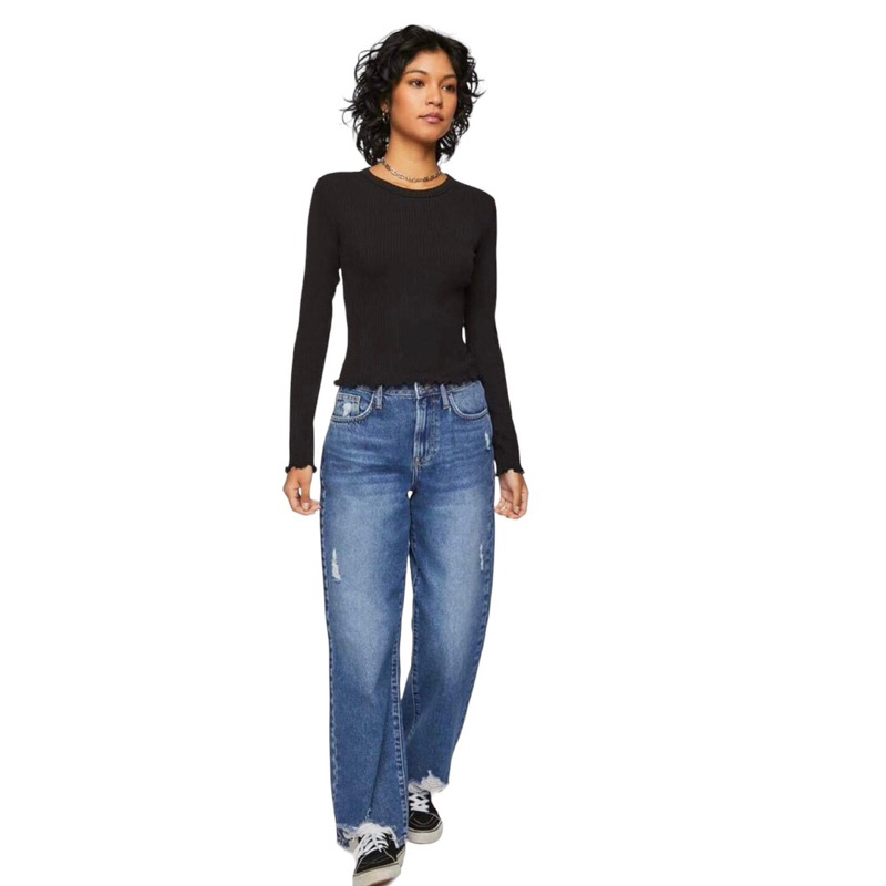 Áo Thun Tay Dài Chất Liệu Cotton Gân Form Croptop VNXK