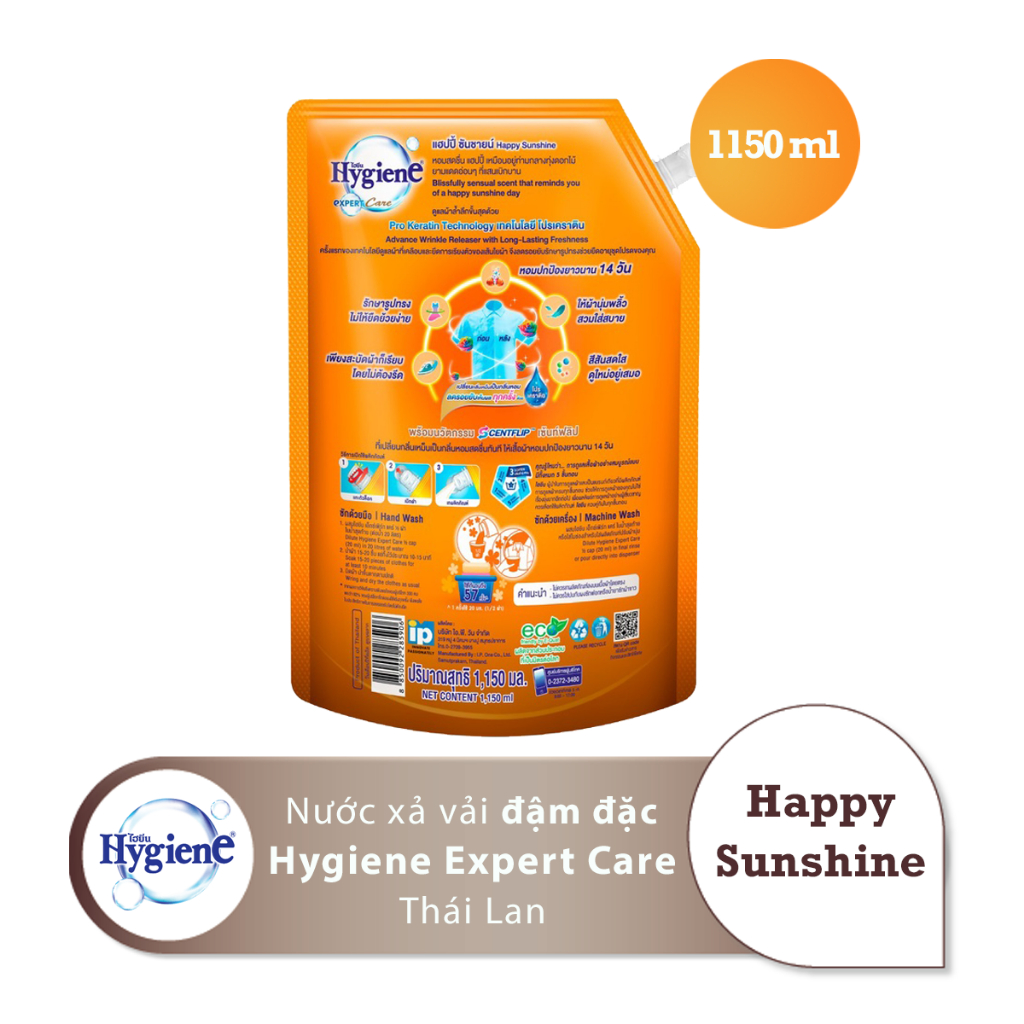 Nước Xả Vải Đậm Đặc Hygiene Expert Care Thái Lan Túi 1150ml Màu Cam