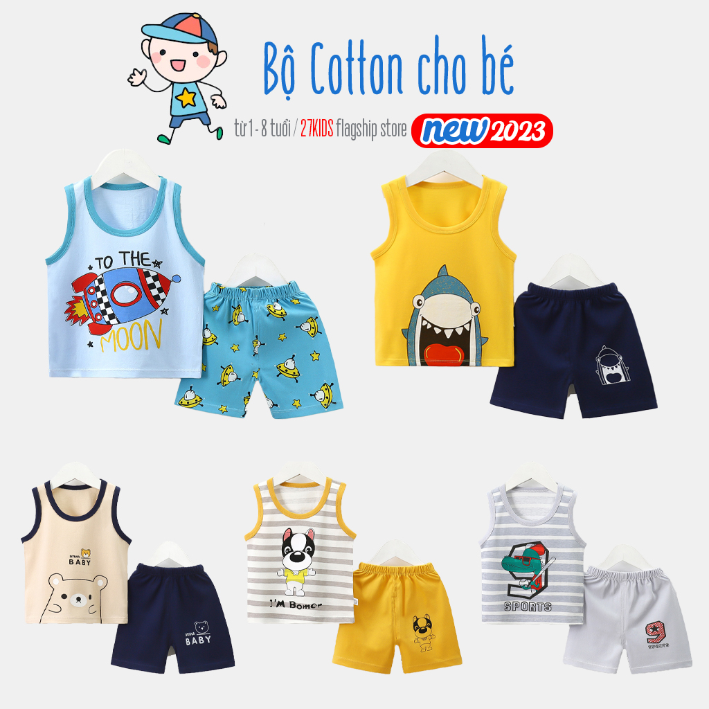 Bộ ba lỗ sát nách mặc nhà cho bé EROKIDS chất vải cotton mềm mại hoạ tiết hoạt hình đáng yêu