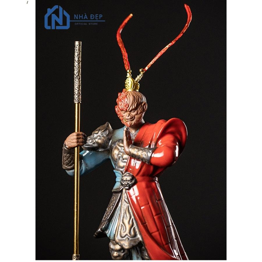 Thác khói trầm hương tượng tôn ngộ không gốm tử sa cao cấp kèm tranh kệ đèn led tròn decor trang trí, phong thuỷ