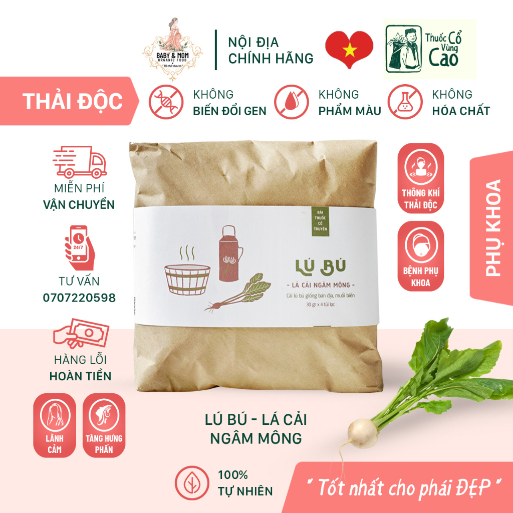 Lú Bú - Ngâm mông phụ nữ Vietherb làm ấm tử cung, lưu thông khí huyết, hỗ trợ phụ khoa, thư giãn, ngủ ngon 30g x4 túilọc