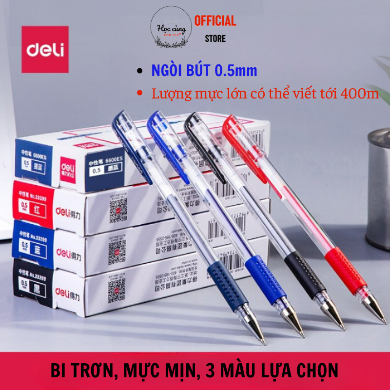 Bút bi nước mực gel có nắp đậy 0.5mm nhanh khô mực mịn nét trơn tru đều đẹp