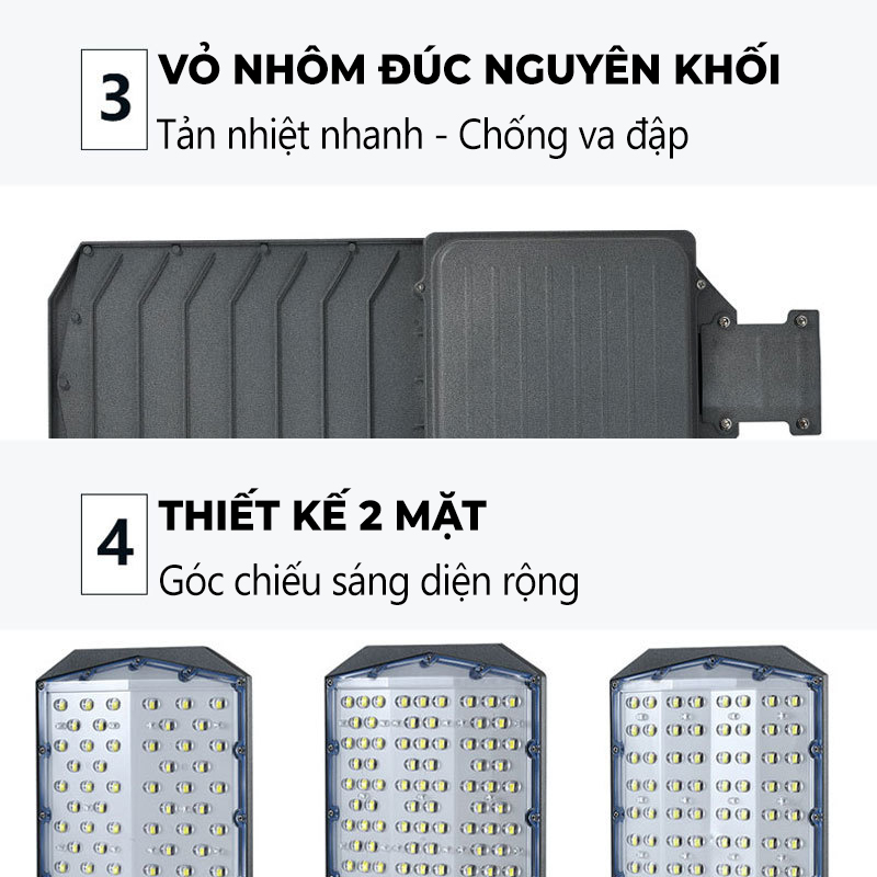 Đèn năng lượng mặt trời 1000w- cao áp hình bàn chải 2 mặt, Tuổi thọ pin dài, đèn góc chiếu rộng-  K1548