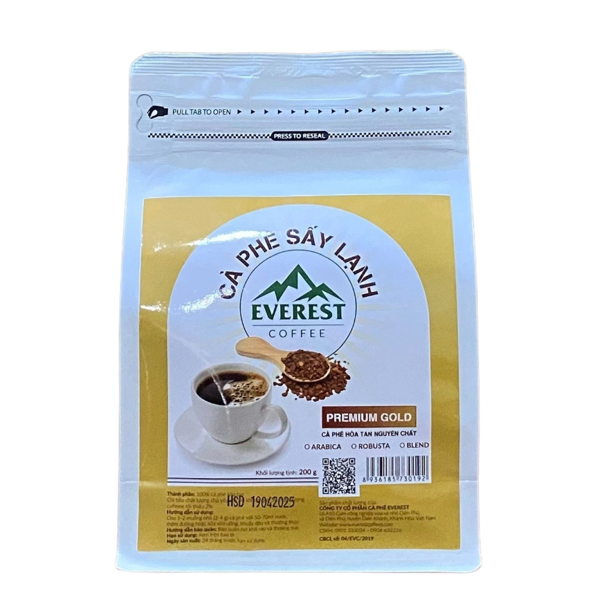 Cà Phê Đen Sấy Lạnh Blend 100% Nguyên Chất EVEREST COFFEES. Hàng Xuất Khẩu Chất Lượng Quốc Tế