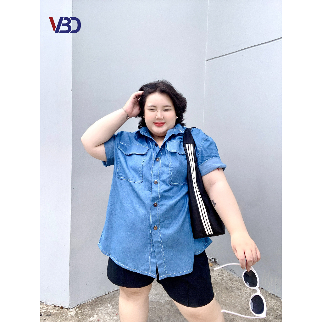 Áo sơ mi denim form rộng bigsize AK047 cho nàng béo từ 50 tới 100kg