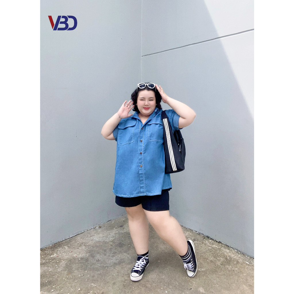 Áo sơ mi denim form rộng bigsize AK047 cho nàng béo từ 50 tới 100kg