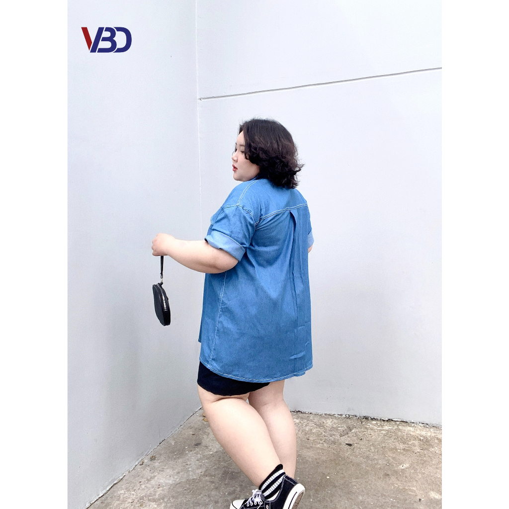 Áo sơ mi denim form rộng bigsize AK047 cho nàng béo từ 50 tới 100kg