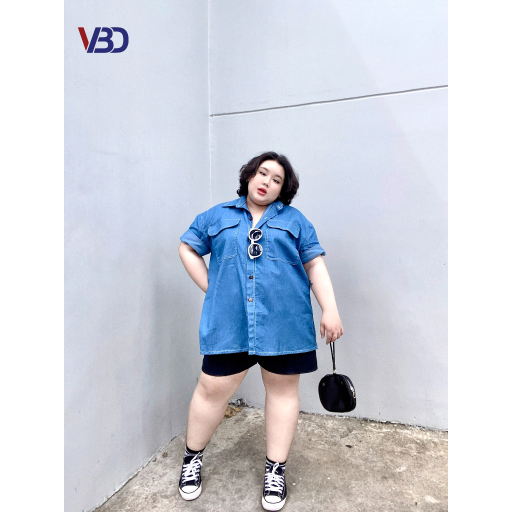 Áo sơ mi denim form rộng bigsize AK047 cho nàng béo từ 50 tới 100kg