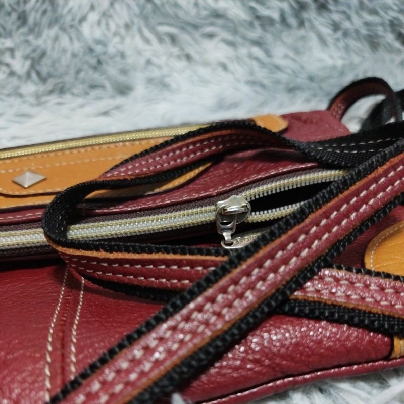 Túi si M103 tuyển Nhật hiệu Roma Jella Made in Korea da bò phối màu độc đáo 24cmx18cmx5cm