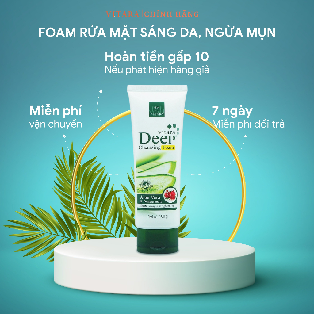 Sữa rửa mặt sáng da Vitara Deep Cleansing Foam loại bỏ dầu, bụi bẩn, lớp trang điểm, ngừa mụn, giữ ẩm 100g