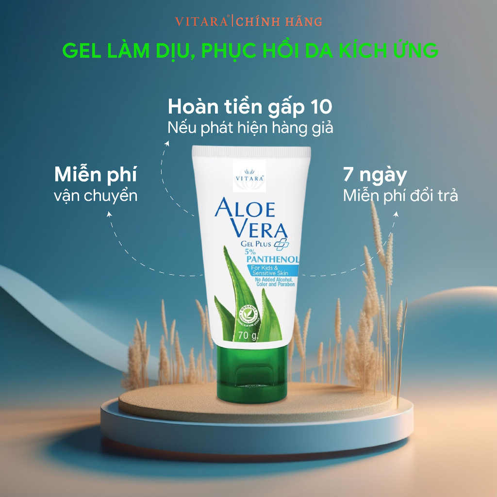 Gel thoa da bị kích ứng Vitara Aloe Vera thích hợp cho da khô, sần sùi, bị bỏng, cháy nắng 70g hoặc 120g