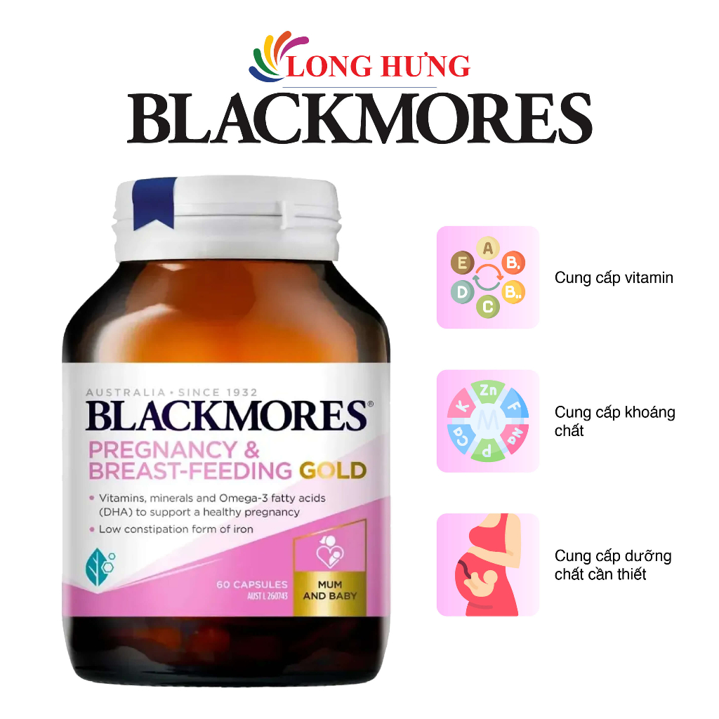 Viên uống Blackmores Pregnancy & Breast - Feeding Gold bổ sung vitamin và khoáng chất cho mẹ bầu và cho con bú (60 viên)