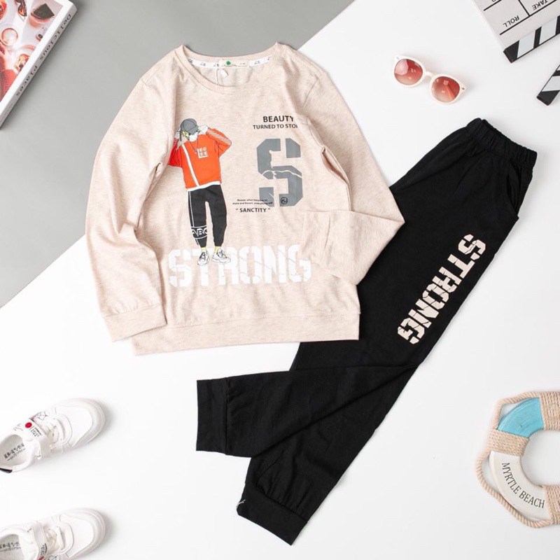 Bộ dài tay bé trai thu đông 10-16y . Chất cotton mềm mịn, thấm hút mồ hôi, co giãn tốt