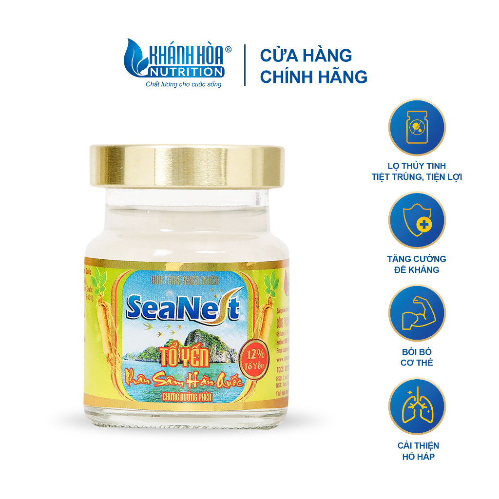 Yến Sào 12% Chưng Nhân Sâm/Đường Phèn/ Đường Ăn Kiêng- Khánh Hòa Nutrition Lọ 70ml