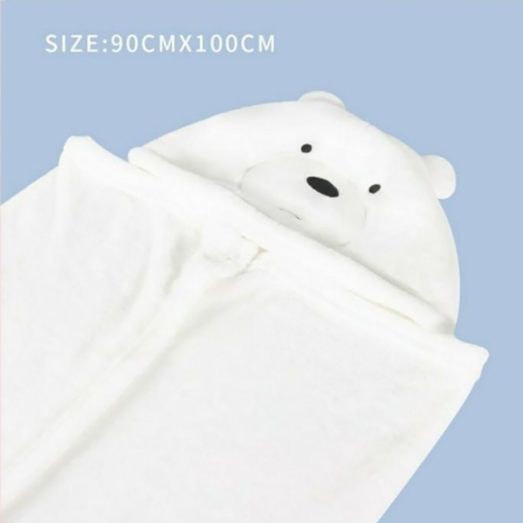 MINISO We Bare Bears Chăn Trùm Đầu Văn Phòng Ngủ Trưa Chăn Điều Hòa Chăn Giải Trí Cape Chăn Điều Hòa Bao Chân Ấm Áp