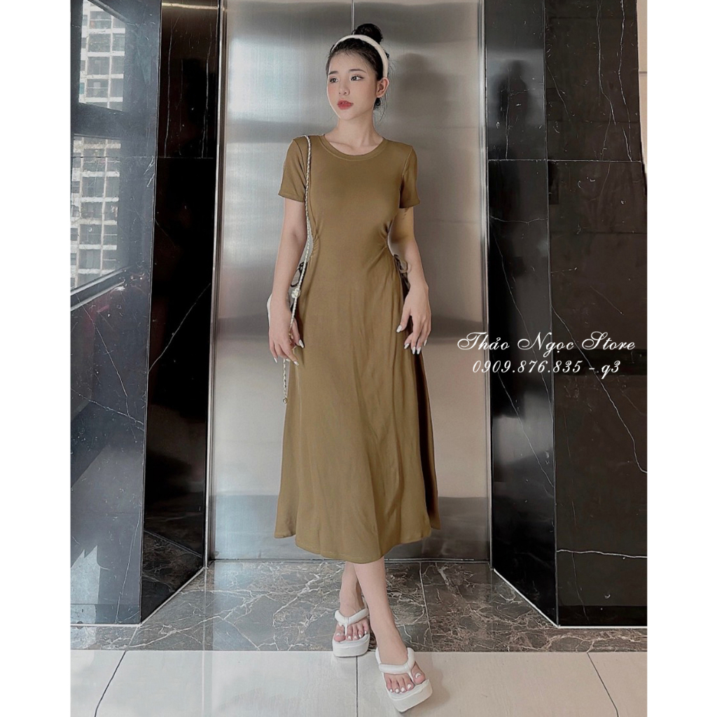 Đầm thun zip tay con khoét eo rút dây hàng chuẩn!  THẢO NGỌC STORE