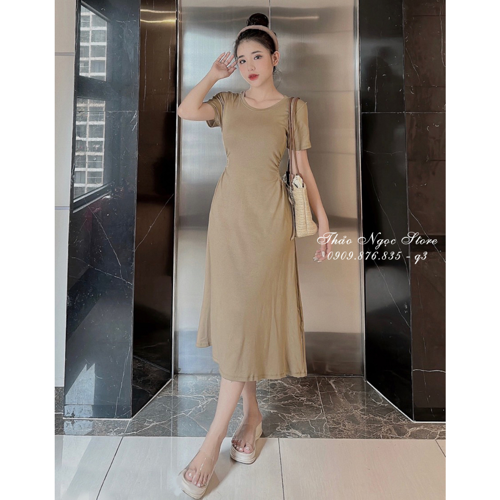 Đầm thun zip tay con khoét eo rút dây hàng chuẩn!  THẢO NGỌC STORE