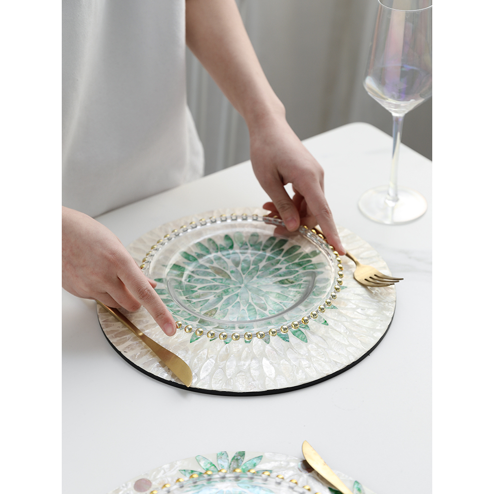 Tấm Lót Bàn Ăn Placemat khảm trai BAMBOOO ECO Sang Trọng Bắt Mắt Phong Cách Bắc Âu Dùng Trong Nhà Hàng Khách Sạn Cao Cấp