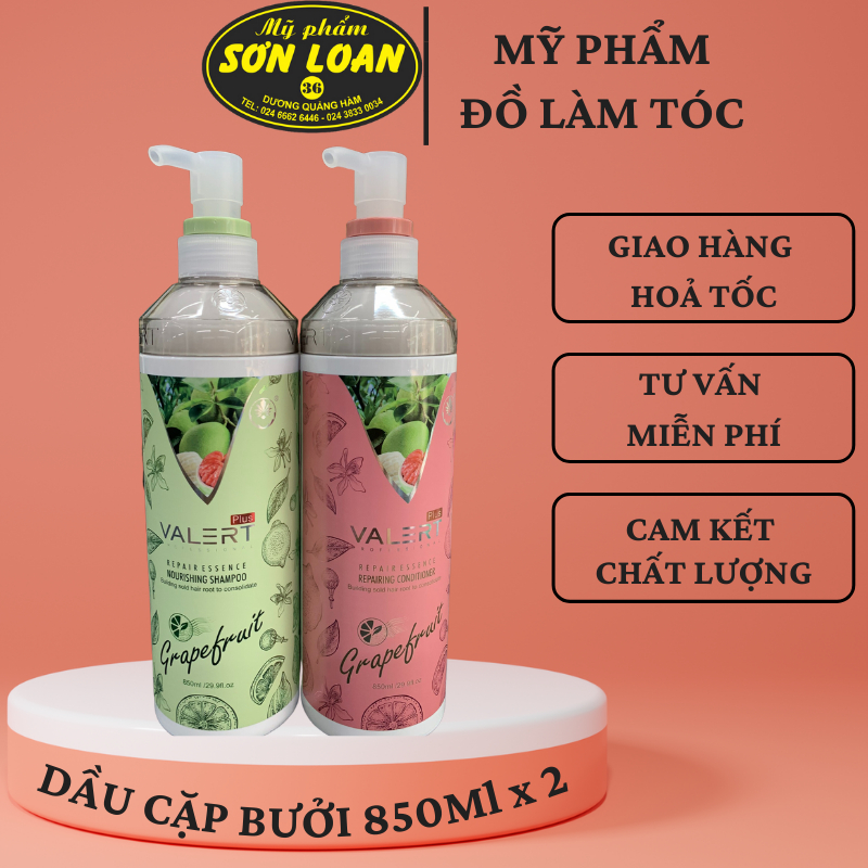 Dầu gội bưởi dầu xả bưởi, dầu cặp VALERT GRAPEFRUIT 850ml chống rụng, phục hồi tóc hư tổn