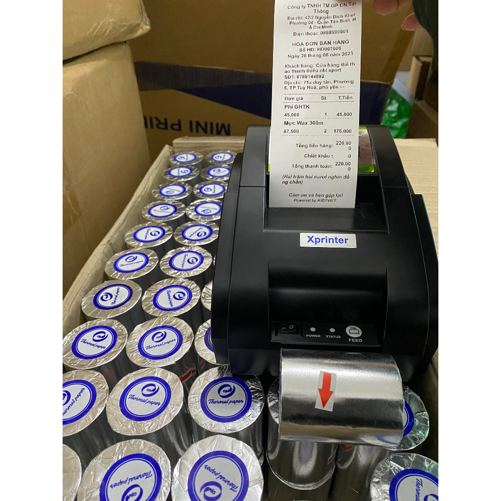 Thùng 100 Cuộn Giấy in bill K57, Giấy in nhiệt, Giấy in hóa đơn K57x45mm