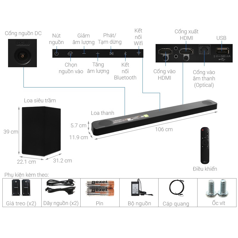 Loa thanh Soundbar LG 3.1.2 SP8A 440W Chính hãng