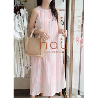 Đầm sọc dáng suông phối nút bọc