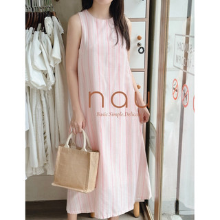 Đầm sọc dáng suông phối nút bọc