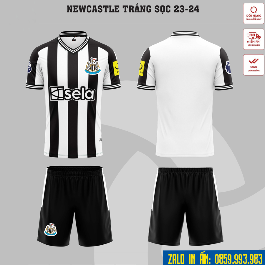 Quần áo bóng đá, đồ bóng đá Newcastle Trắng Đen Logo Thêu Vải thun lạnh cao cấp