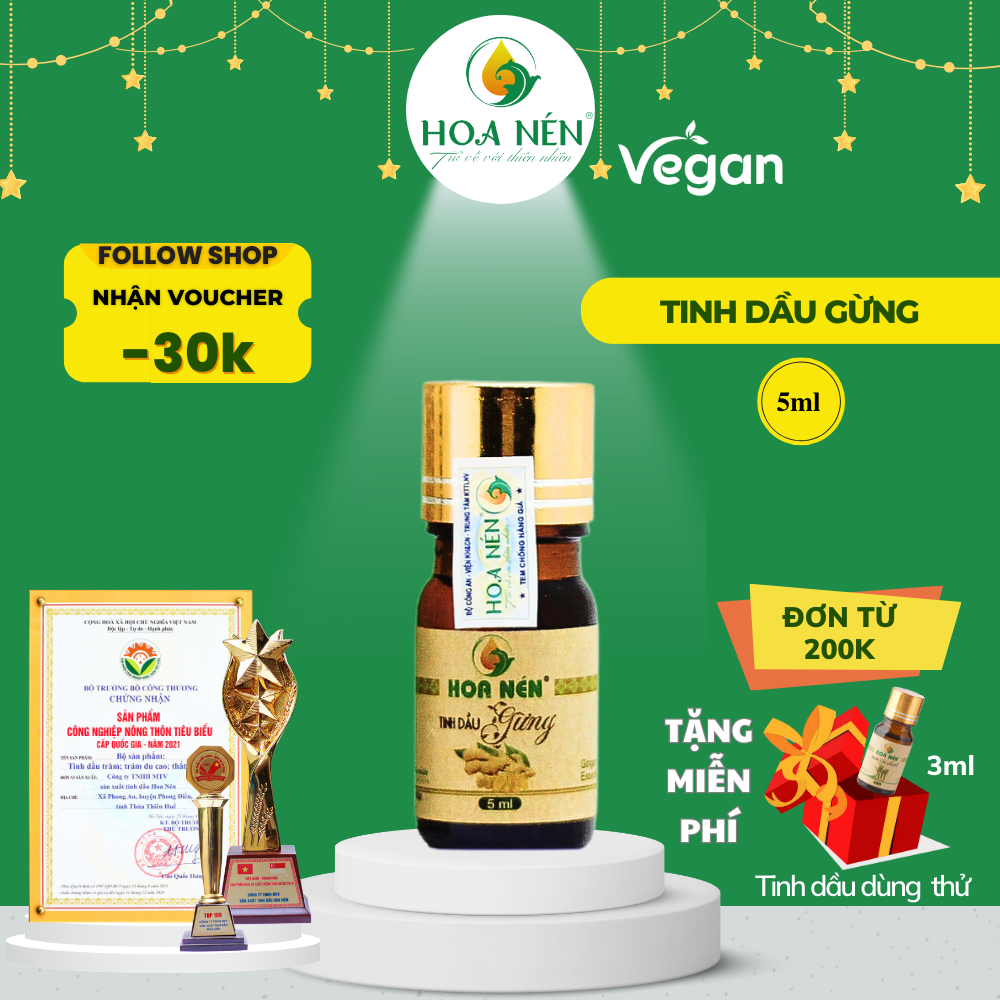 Tinh dầu Gừng nguyên chất - Hoa Nén - Hương nồng ấm, nhiều ứng dụng tốt - 5ml