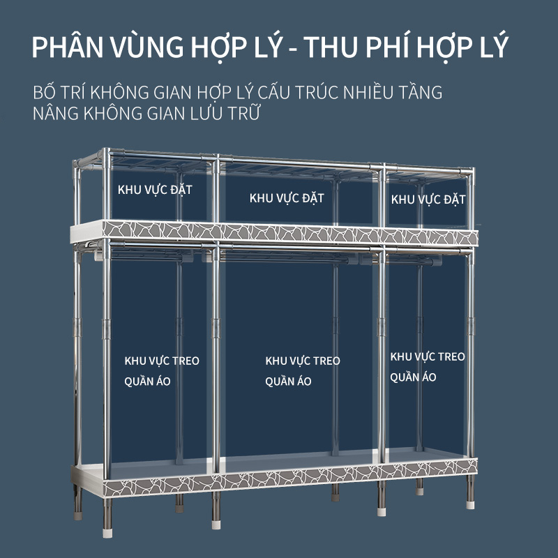 Leego Tủ quần áo khớp hợp kim Khung thép không gỉ chịu được 800kg Tủ Vải Kệ trẻ em Tủ quần áo Không rỉ sét