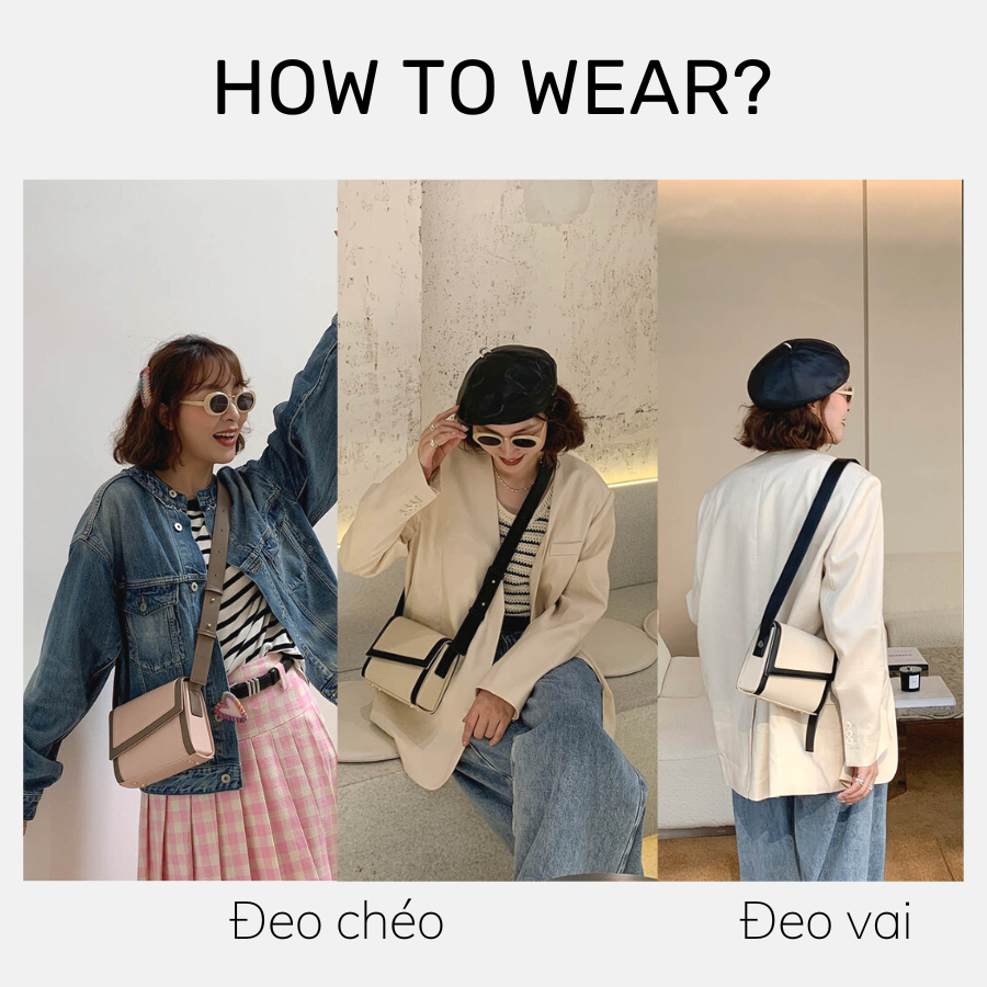 Túi xách nữ Micocah chính hãng mini dáng hộp đẹp da trơn phối viền cá tính đeo chéo kẹp nách đi chơi đi làm M521 NSH711
