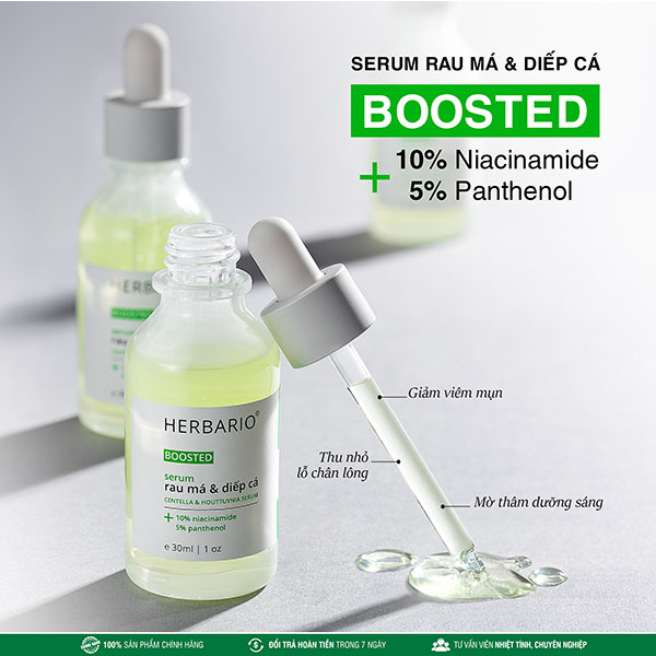 [MUA 1 TẶNG 2] BOOSTED Serum Rau má & Diếp cá Herbario 30ml TẶNG Sửa rửa mặt Rau má & Diếp cá +  Mặt nạ Rau má & Diếp cá