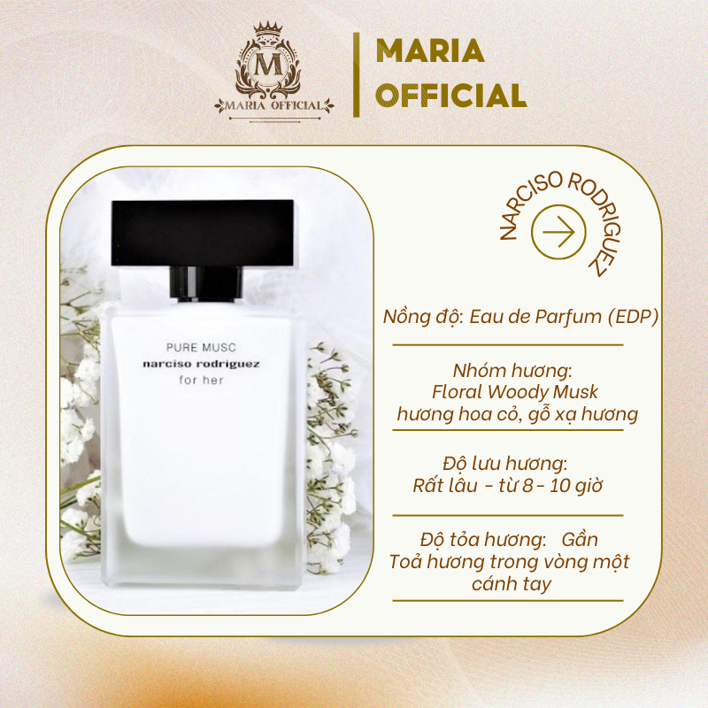 Nước hoa nữ Narciso Rodriguez Pure Musc For Her EDP chiết 10ml  tinh khiết thơm lâu