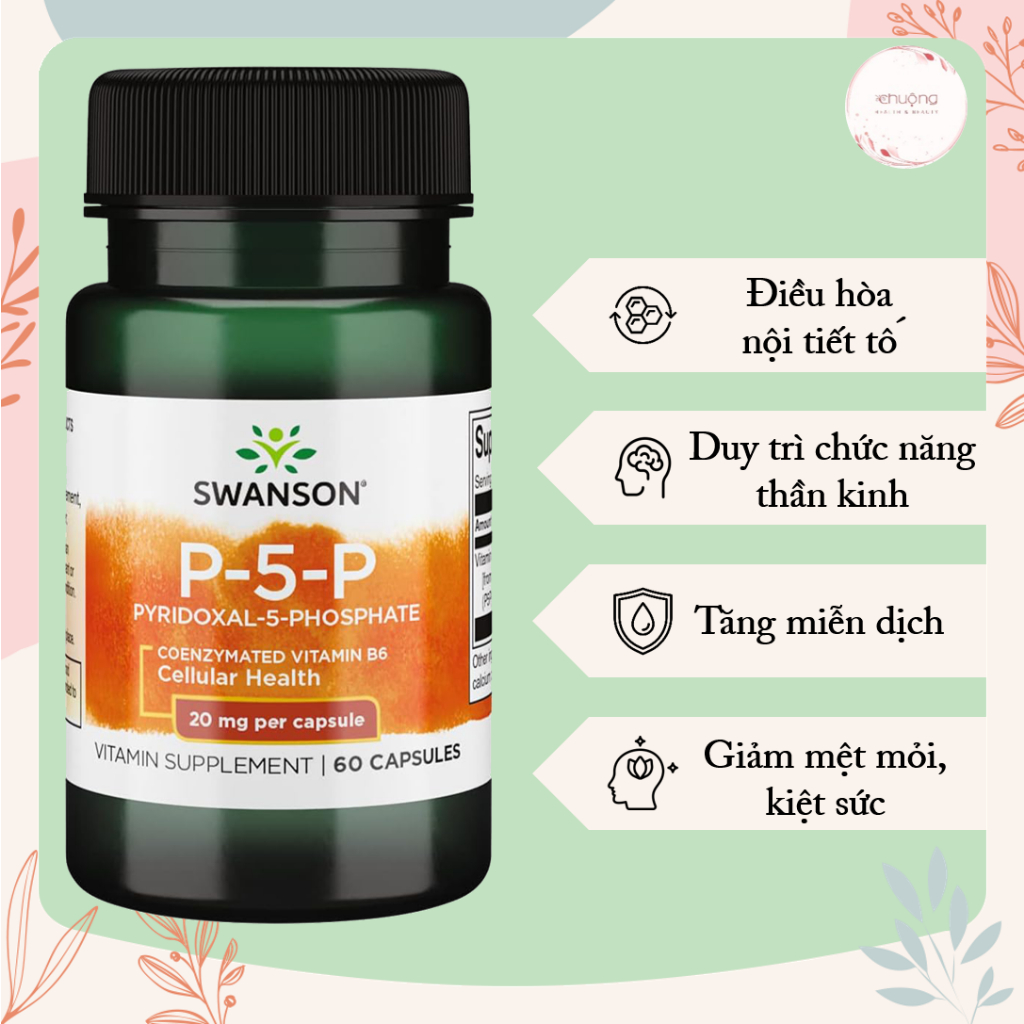Viên uống bổ sung Vitamin B6 Swanson P5P 40mg, bổ sung chất dẫn truyền thần kinh