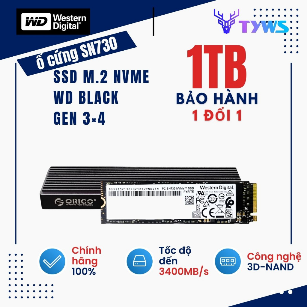 Ổ Cứng SSD M.2 NVMe 1TB PC SN730 Western Digital Gen 3×4 - Bảo hành 1 đổi 1 SN7301TB