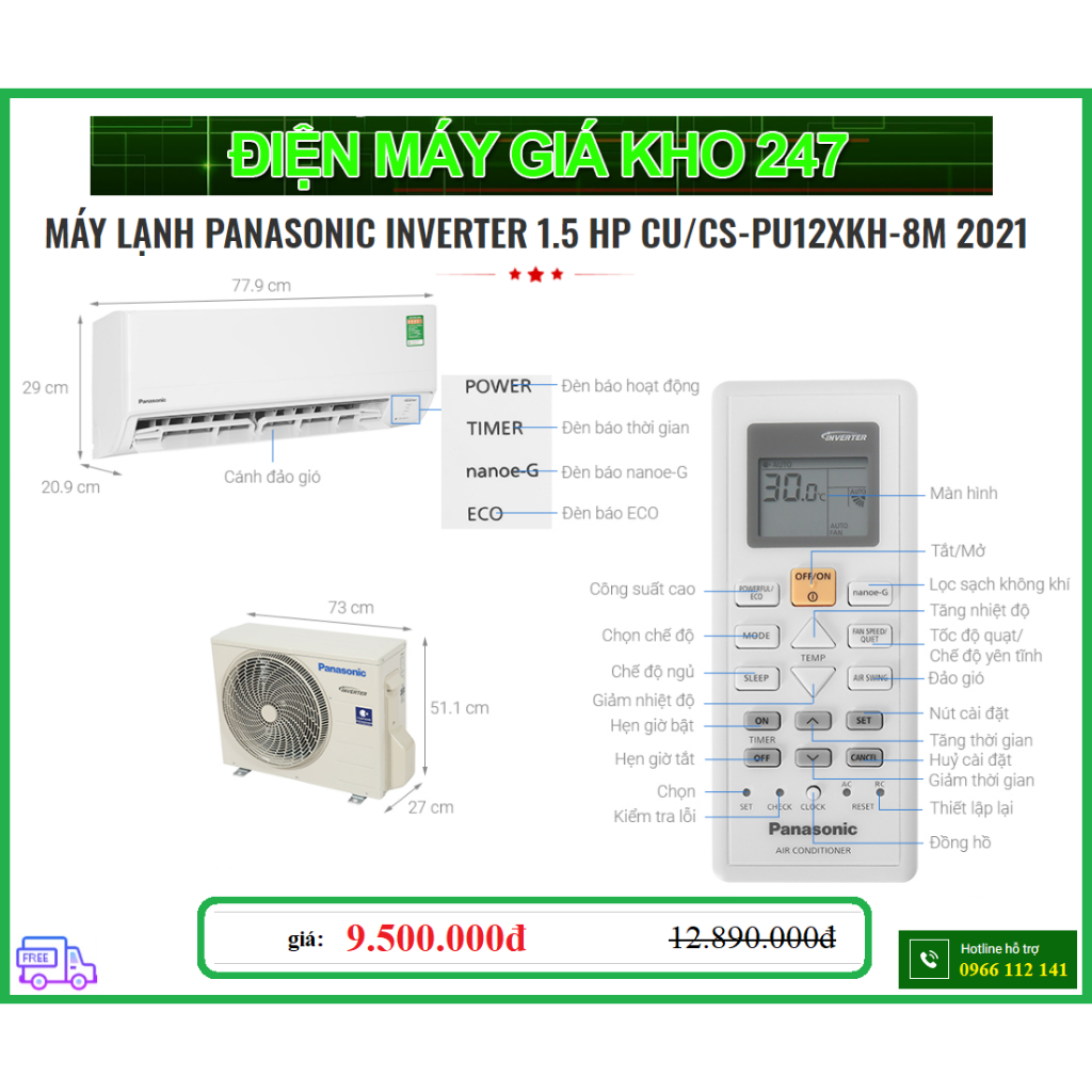MÁY LẠNH PANASONIC INVERTER 1.5 HP CUCS-PU12XKH-8M-2021