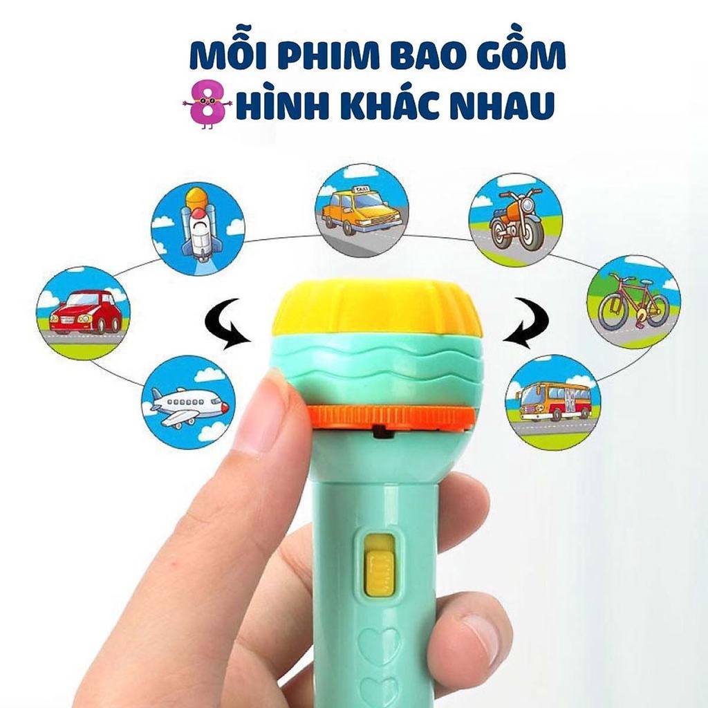 Đồ Chơi Đèn Pin Chiếu Hình 80 Hình Chủ Đề Động Vật, Giao Thông, Trái Cây, Chiếu Bóng Trên Tường Cho Bé.
