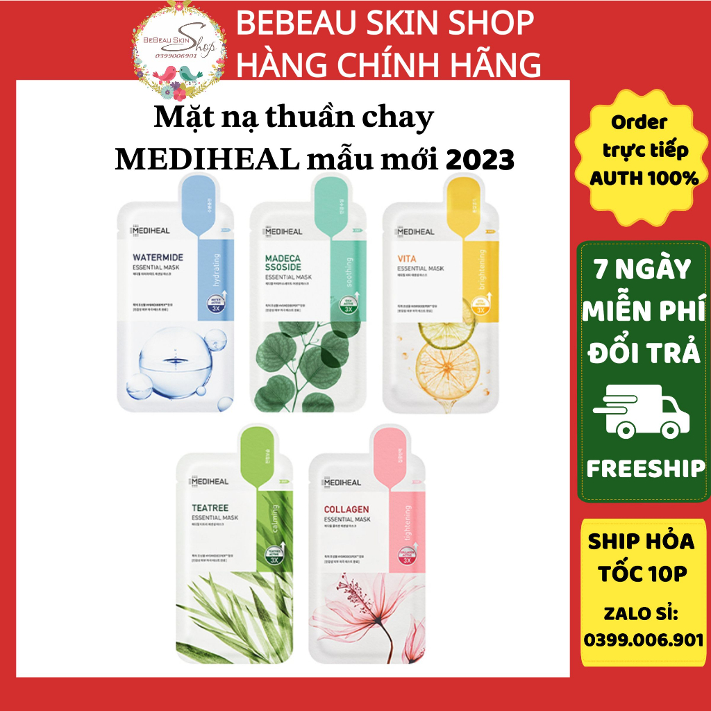 MEDIHEAL TEATREE/PLACENTA/VITA/COLLAGEN CARE SOLUTION ESSENTIAL MASK / Mặt nạ trà xanh