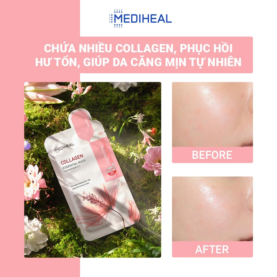 MEDIHEAL TEATREE/PLACENTA/VITA/COLLAGEN CARE SOLUTION ESSENTIAL MASK / Mặt nạ trà xanh