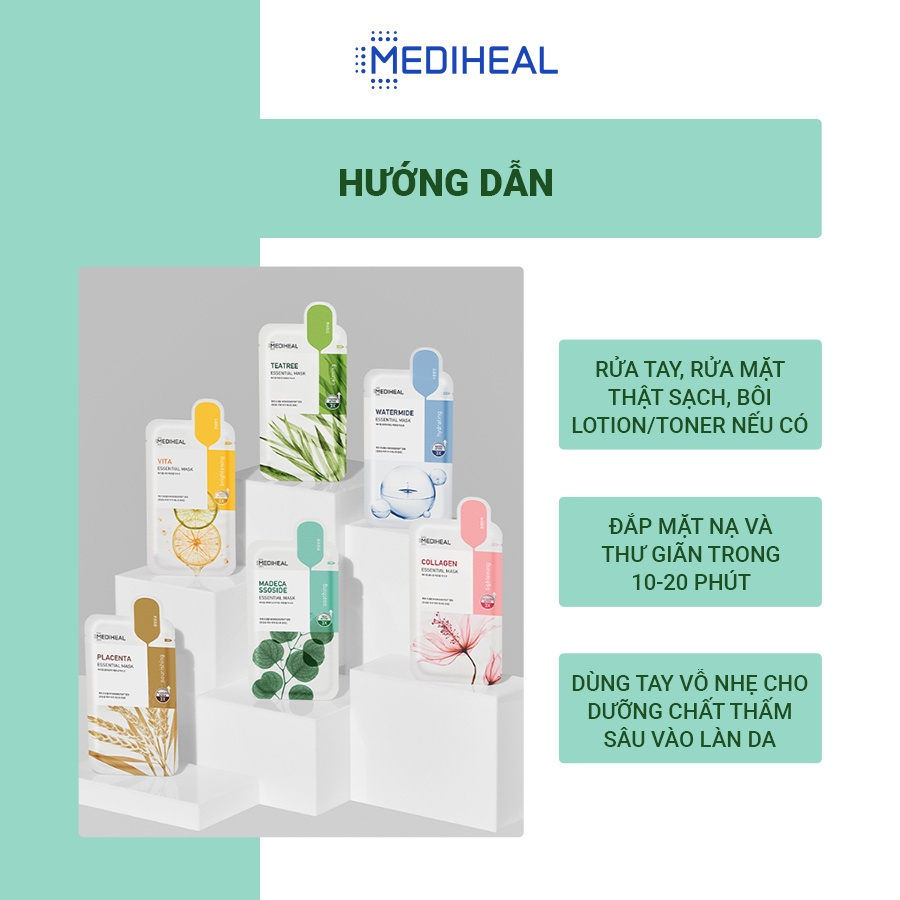 MEDIHEAL TEATREE/PLACENTA/VITA/COLLAGEN CARE SOLUTION ESSENTIAL MASK / Mặt nạ trà xanh