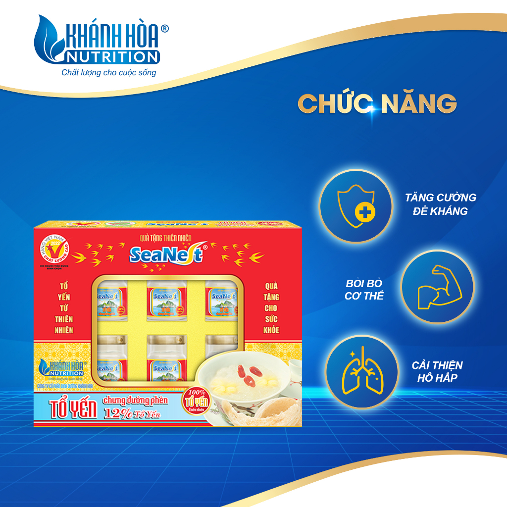 Hộp Quà Tặng Yến Sào Chưng Đường Phèn Cao Cấp 12% - Khánh Hòa Nutrition - 6 Lọ x 70 ML