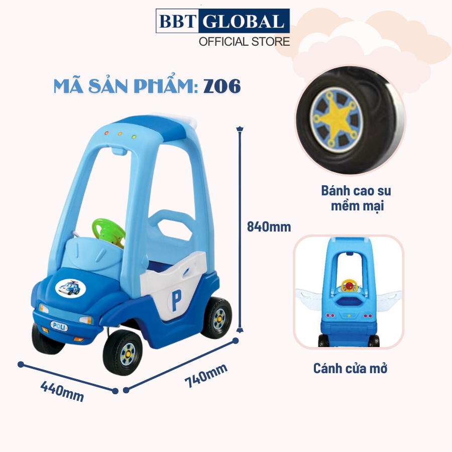 Xe chòi chân cho bé BBT Global, ôtô chòi chân đa dạng mẫu mã, chất liệu an toàn tích hợp đèn và nhạc vui nhộn