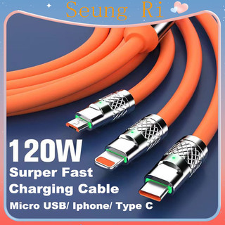 Dây cáp sạc nhanh 3 trong 1 6a 120w micro usb type-c 1.2m cho huawei samsung xiaomi