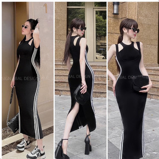 ĐẦM BODY, VÁY DÁNG THỂ THAO XẺ SAU FORM DÀI KHOÉT GIỌT NƯỚC
